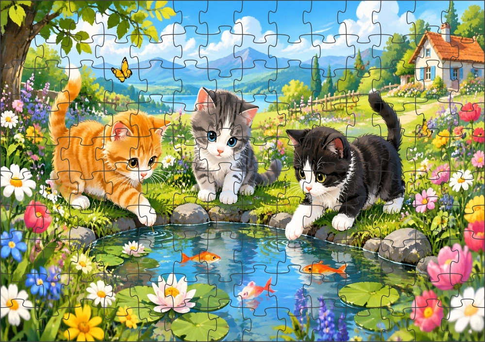 Moon River Tři kočičky u rybníka puzzle 120 dílků