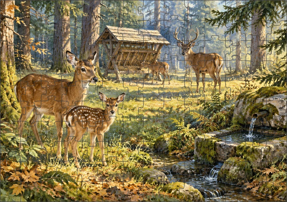 Moon River Lovu Zdar Srnky u krmelce Puzzle pro myslivce 300 dílků