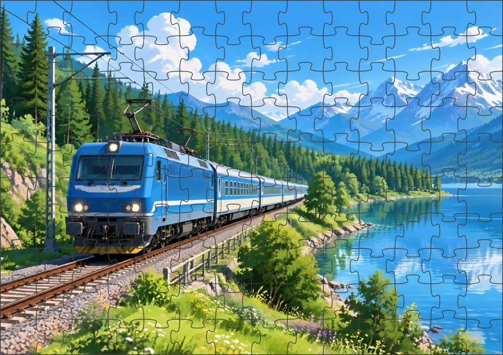 Moon River Elektrická Lokomotiva u jezera Puzzle 120 dílků