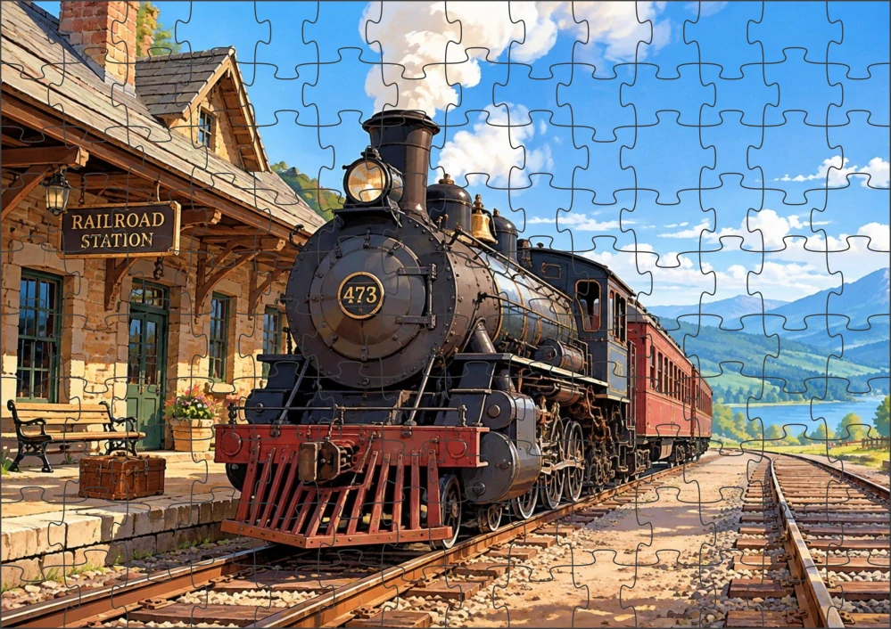 Moon River Parní lokomotiva na starém nádraží Puzzle 500 dílků