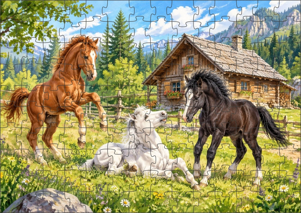 Moon River Tři koně na louce puzzle 300 dílků