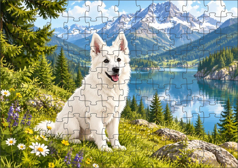 Moon River Bílý švýcarský ovčák Puzzle 300 dílků