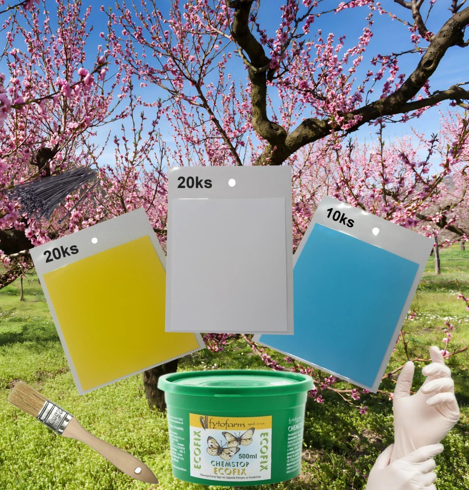 Fytofarm Chemstop Ecofix lep 500 ml proti škůdcům a lepové desky ve třech barvách set na výrobu lepových desek 