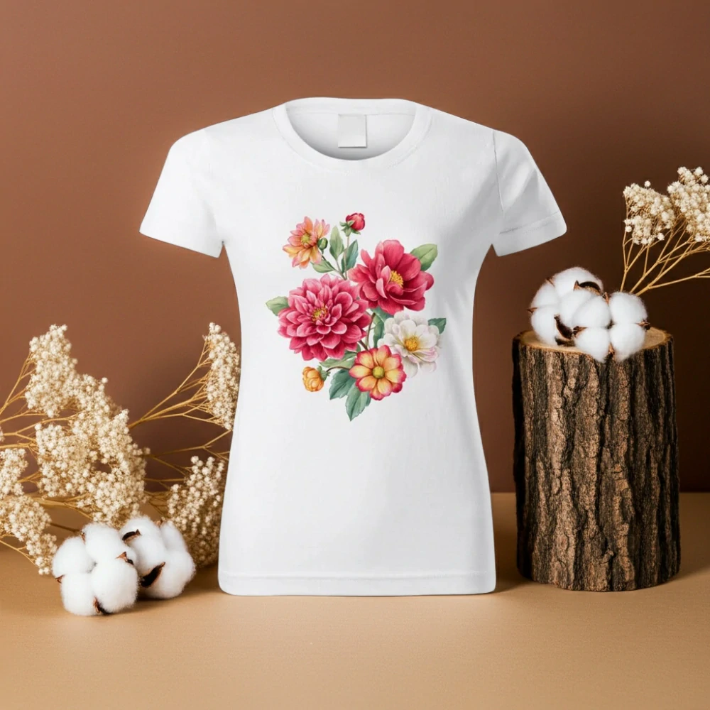 Moon River Dámské tričko s květinou bílé vzor č. 349 vel. M