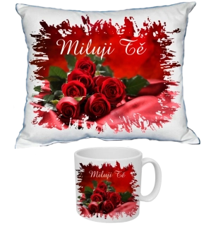 Moon River Svatý Valentýn Miluji Tě růže polštářek 30x40 cm a hrneček 330 ml