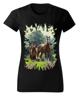 Moon River Dámské tričko s koněm č.03 Černé XS