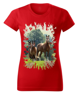 Moon River Dámské tričko s koněm č.03 Červené XS
