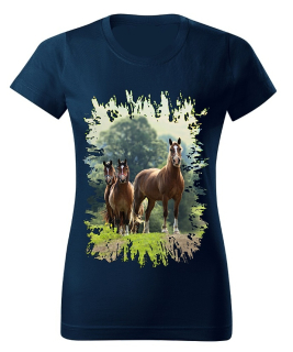 Moon River Dámské tričko s koněm č.03 Navy modré XS