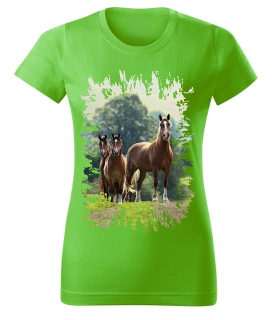 Moon River Dámské tričko s koněm č.03 Zelené M
