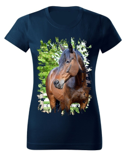 Moon River Dámské tričko s koněm č.04  Navy modré XS
