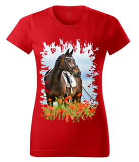 Moon River Dámské tričko s koněm č.08 Červené XS