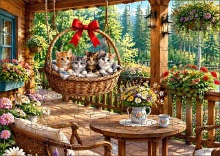 Moon River Kočičky v košíku puzzle 120 dílků