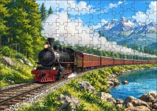 Moon River Parní lokomotiva u jezera  Puzzle 120 dílků