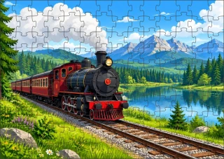 Moon River Parní lokomotiva u jezera II.  Puzzle 300 dílků