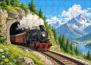 Moon River Parní lokomotiva u tunelu   Puzzle 300 dílků