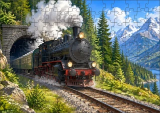 Moon River Parní lokomotiva u tunelu II.  Puzzle 300 dílků