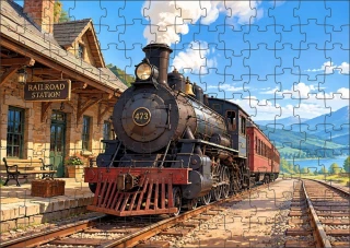 Moon River Parní lokomotiva na starém nádraží Puzzle 300 dílků
