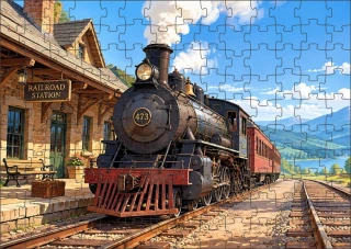 Moon River Parní lokomotiva na starém nádraží Puzzle 500 dílků