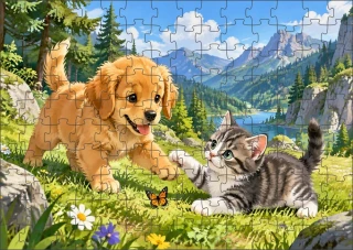 Moon River Pejsek s kočičkou a motýlek puzzle 120 dílků