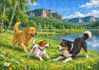 Moon River Pejskové u rybníka puzzle 120 dílků