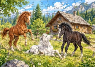 Moon River Tři koně na louce puzzle 120 dílků