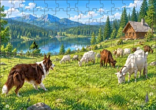 Moon River Kozy na pastvině a Border kolie  puzzle 120 dílků