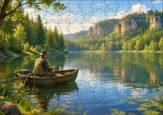 Moon River Petrův Zdar rybář na loďce  Puzzle pro rybáře 120 dílků