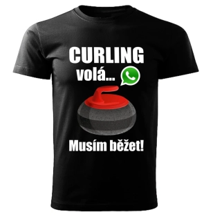 Pánské tričko Curling volá musím běžet černé 