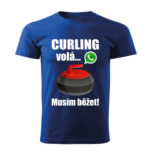 Pánské tričko Curling volá musím běžet modré 