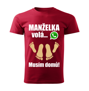 Pánské tričko Manželka volá musím domů červené 