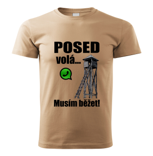Pánské tričko Posed volá musím běžet béžové 