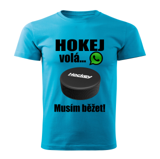 Dětské tričko Hokej volá musím běžet  tyrkysové 