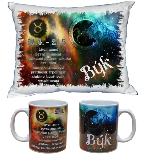 Moon River Býk znamení zvěrokruhu polštářek 30x40 cm a hrneček 330 ml