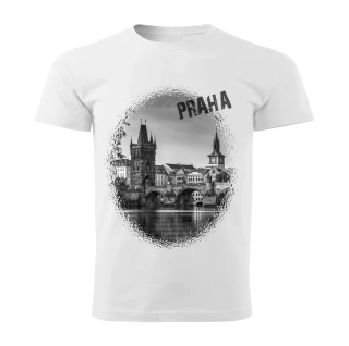 tričko s městem Praha Karlův most bílé  