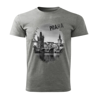 tričko s městem Praha Karlův most tmavě šedý melír 