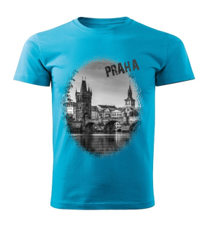 tričko s městem Praha Karlův most tyrkysové 
