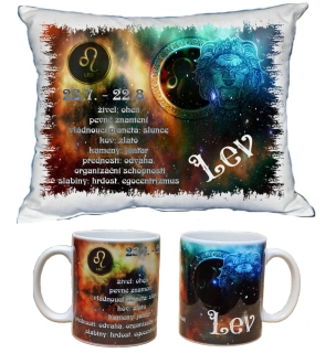 Moon River Lev znamení zvěrokruhu polštářek 30x40 cm a hrneček 330 ml