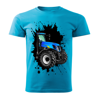 Pánské tričko s traktorem New Holland T7070 tyrkysové 