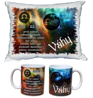 Moon River Váhy znamení zvěrokruhu polštářek 30x40 cm a hrneček 330 ml