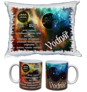 Moon River Vodnář znamení zvěrokruhu polštářek 30x40 cm a hrneček 330 ml
