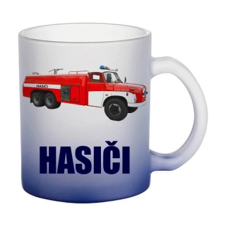Moon River Hasičské auto  CAS 32 HASIČI skleněný hrnek modrý 330 ml