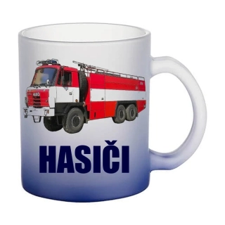 Moon River Hasičské auto  HASIČI skleněný hrnek tmavě modrý 330 ml