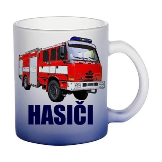 Moon River Hasičské auto  HASIČI skleněný hrnek modrý 330 ml