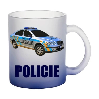 Moon River s policejním autem POLICIE  V  skleněný hrnek tmavě modrý 330 ml