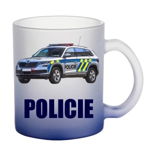 Moon River s policejním autem POLICIE  IV  skleněný hrnek tmavě modrý 330 ml