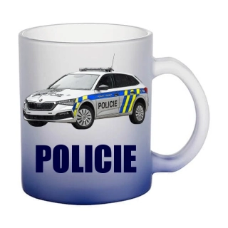 Moon River s policejním autem POLICIE III  skleněný hrnek tmavě modrý 330 ml