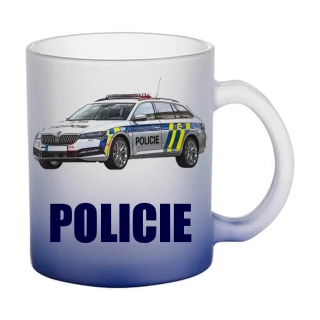 Moon River s policejním autem POLICIE  II  skleněný hrnek tmavě modrý 330 ml