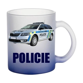 Moon River s policejním autem POLICIE skleněný hrnek tmavě modrý 330 ml
